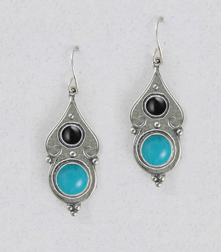 Sterling Silver Gothic Look With Turquoise Gemstone Drop Dangle Earrings